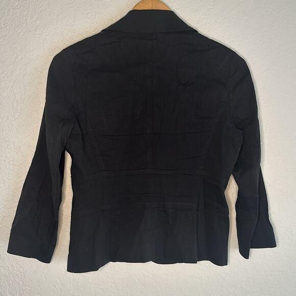 Theory Galina Linen Blazer Center Tie Black Career Office Twee School Preppy - Picture 6 of 7